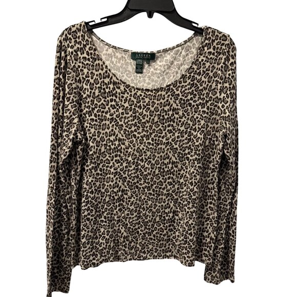 Lauren Ralph Lauren Leopard Print Soft Long Sleeve Top Sz L - Picture 1 of 12
